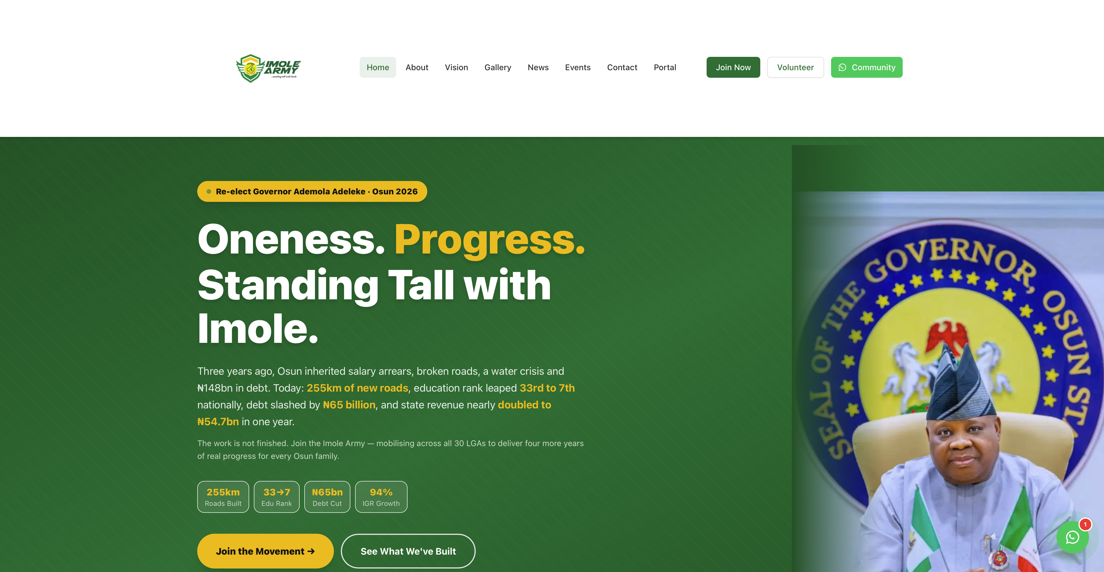 Imole Army campaign platform homepage