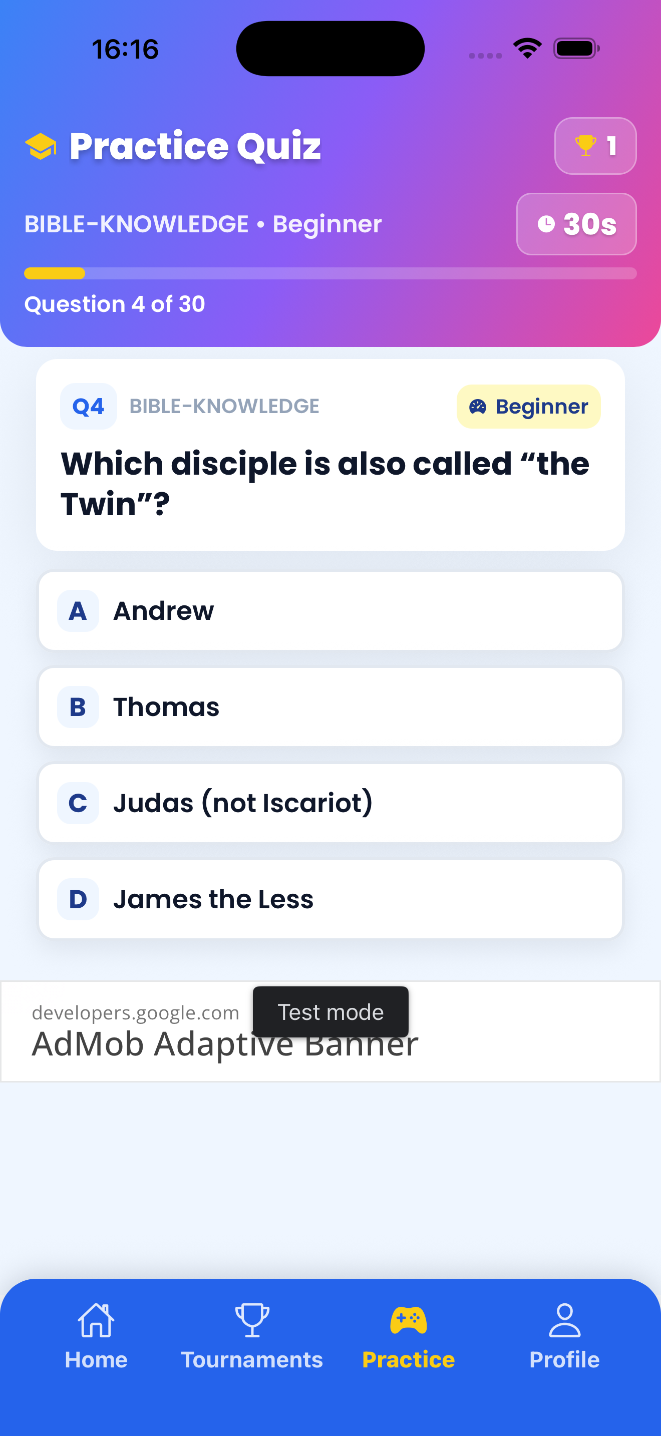 Isabee Trivia quiz screen
