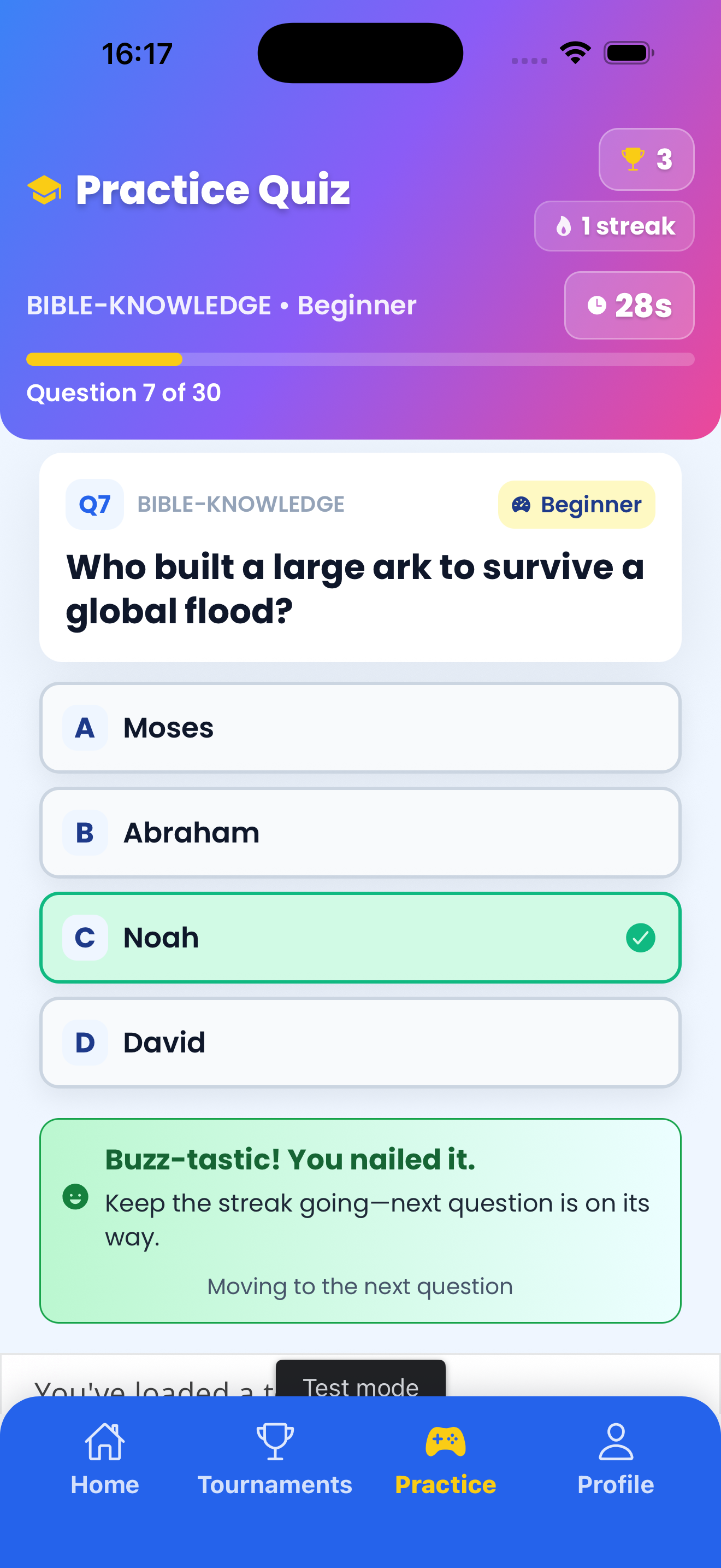 Isabee Trivia quiz answer screen